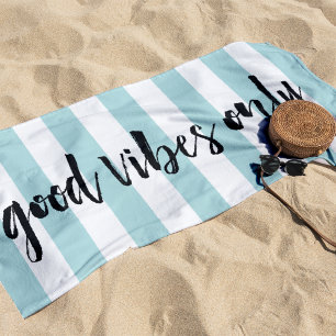 Good Vibes Only   Mint Green Stripe Beach Towel