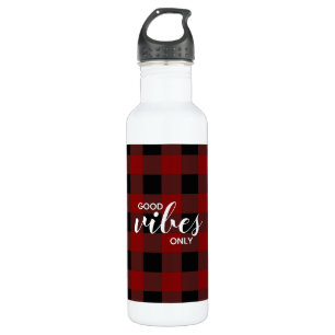 Good Vibes Only Modern Typography Red Black Plaid 710 Ml Water Bottle