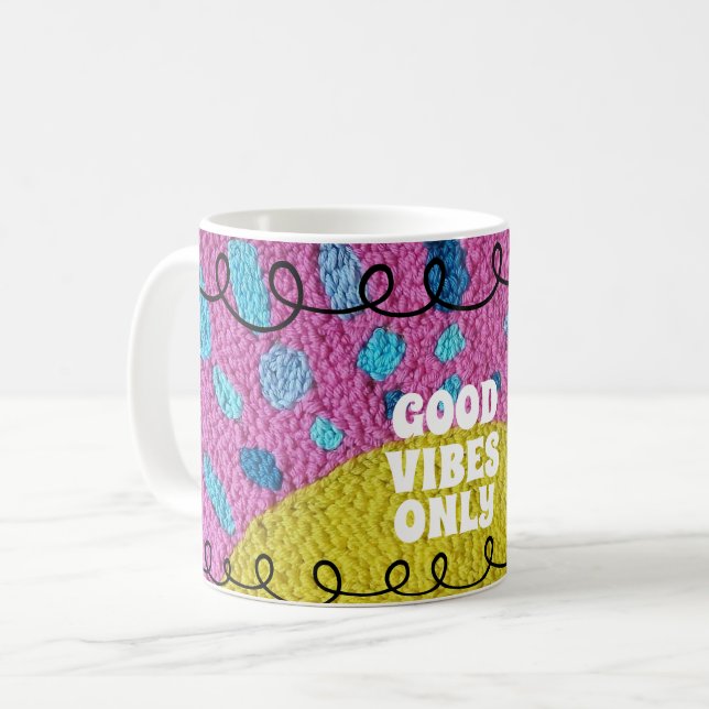 good vibes only mug needle point design (Front Left)