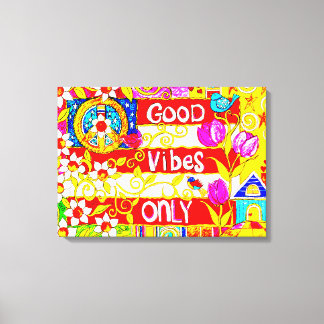 Good Vibes Only, Peace Sign, Flag, Daisies, Hearts Canvas Print