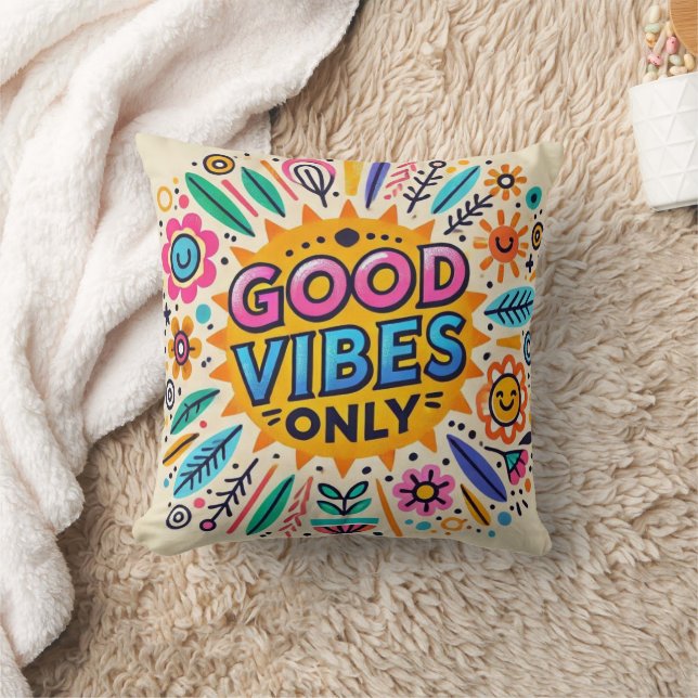  Good Vibes Only Pillow – Positive Quote Cushion (Blanket)