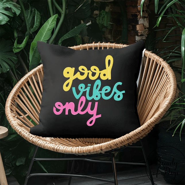 Good Vibes Only | Positivity Groovy Colourful Blac Cushion (Creator Uploaded)