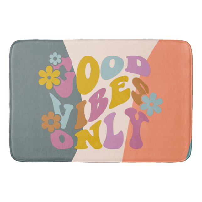 Good Vibes Only Quote Retro 60s Hippie Design Bath Mat (Front)