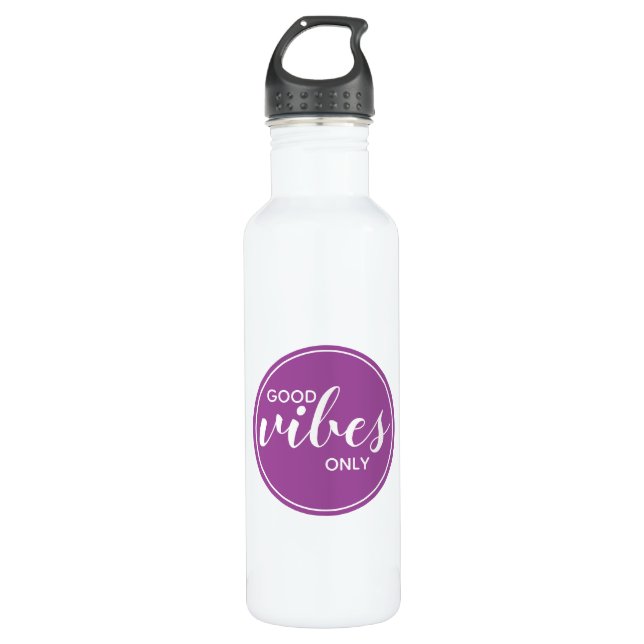 Good Vibes Only Quote Typography Purple 710 Ml Water Bottle (Front)