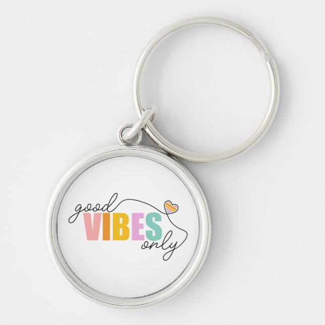 Good Vibes Only Rainbow Heart Key Ring (Front)