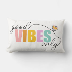 Good Vibes Only Rainbow Heart Lumbar Cushion