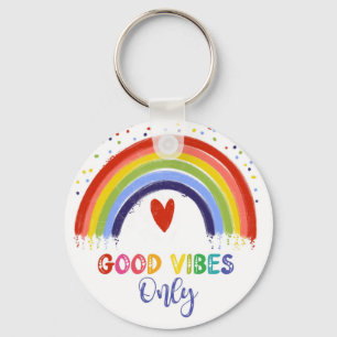 good vibes only rainbow mental health card key ring