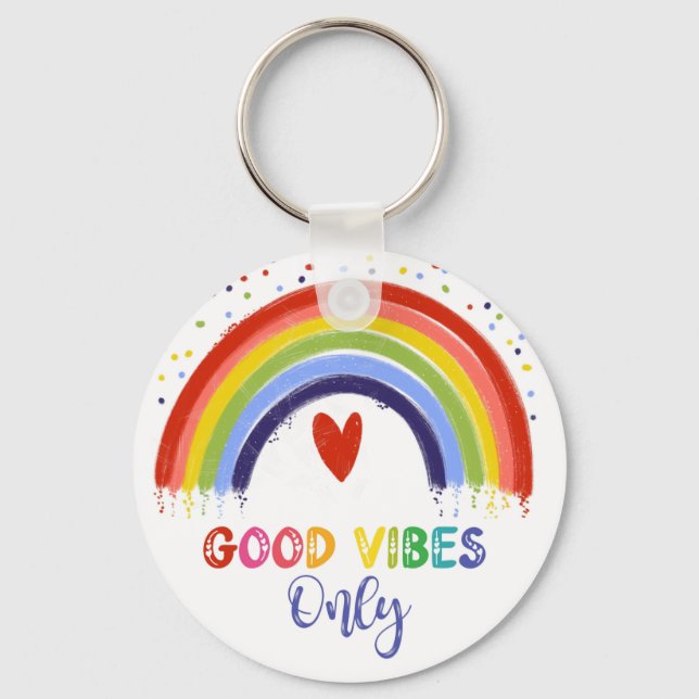 good vibes only rainbow mental health card key ring (Front)