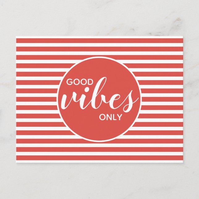 Good Vibes Only Red &  White Typography Quote Announcement Postcard (Front)
