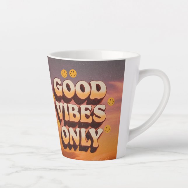"Good Vibes Only" Retro 70s Graphic Art | Groovy T Latte Mug (Right)