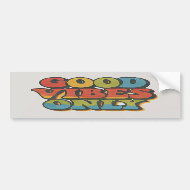 Good Vibes Only Retro 70s Rainbow Wave Text Bumper Sticker (Front)