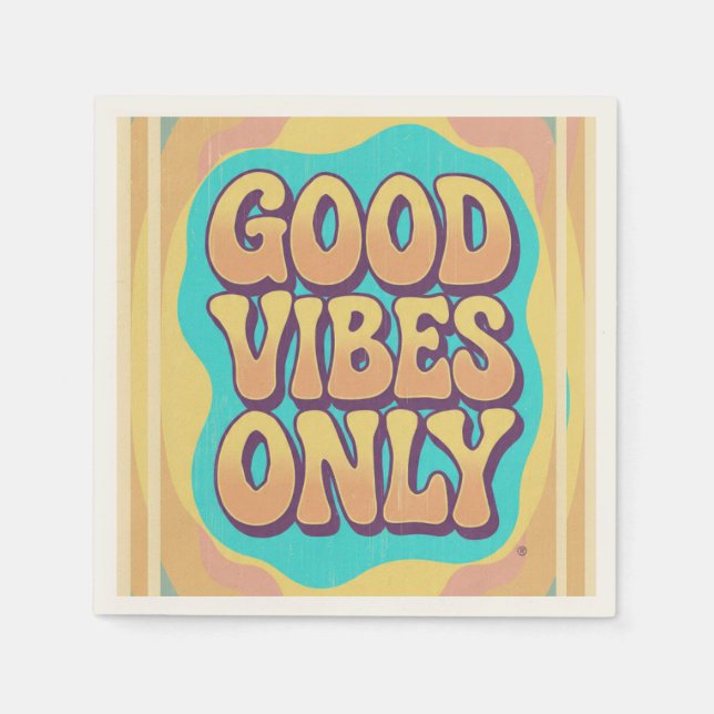 Good vibes only retro groovy style napkin (Front)