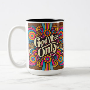 Good Vibes Only Retro Psychedelic Two-Tone Coffee Mug