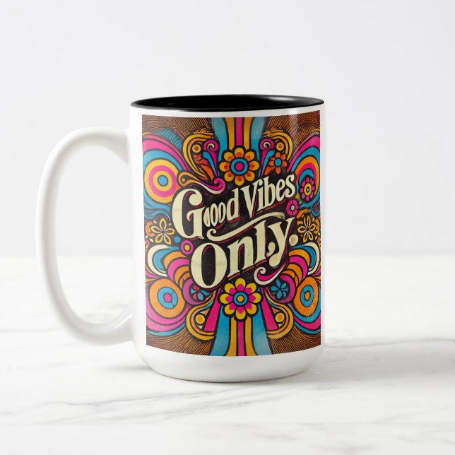 Good Vibes Only Retro Psychedelic Two-Tone Coffee Mug (Left)