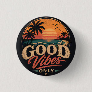Good Vibes Only Retro Sunset Design 3 Cm Round Badge