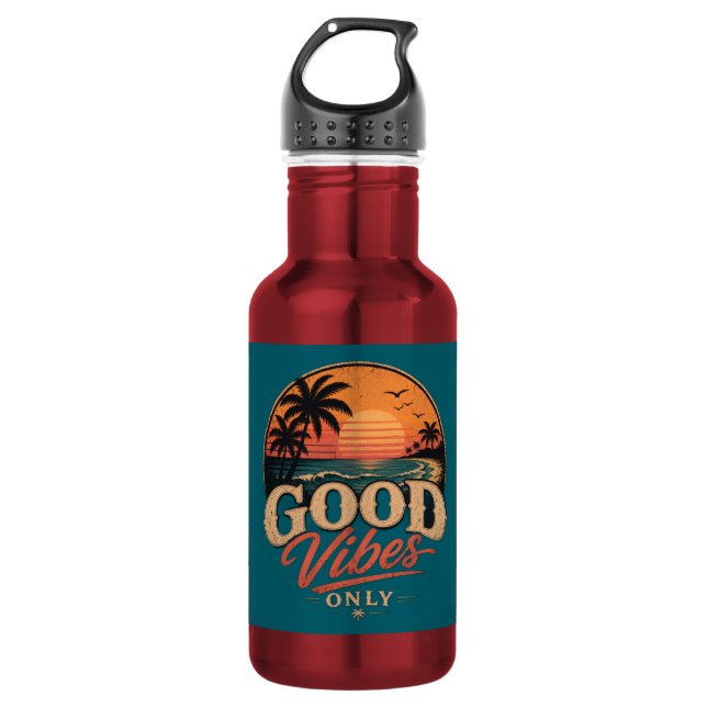 Good Vibes Only Retro Sunset Design 532 Ml Water Bottle (Front)
