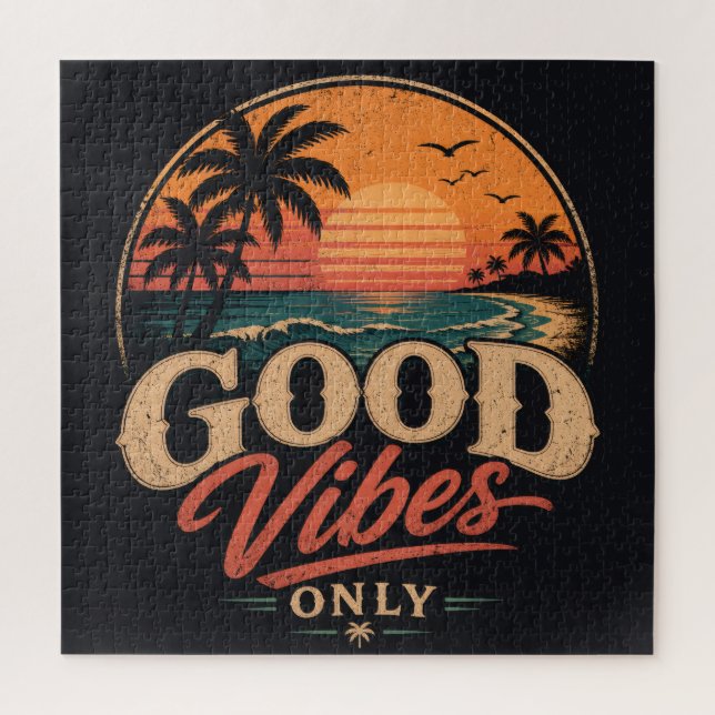 Good Vibes Only Retro Sunset Design Jigsaw Puzzle (Vertical)