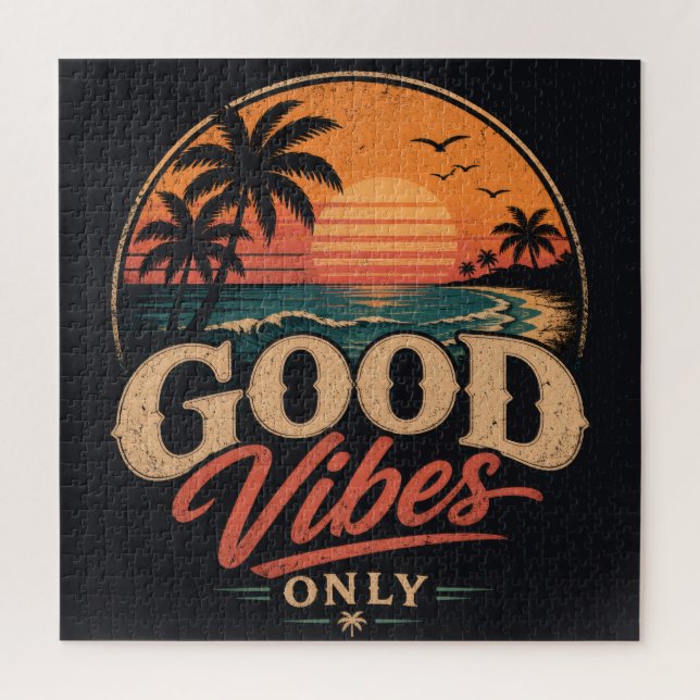 Good Vibes Only Retro Sunset Design Jigsaw Puzzle (Vertical)