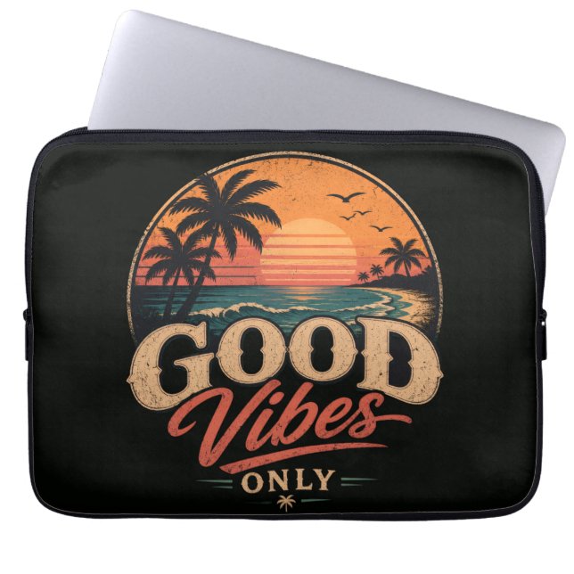 Good Vibes Only Retro Sunset Design Laptop Sleeve (Front)