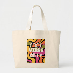 'Good Vibes Only' Retro Wavy Aesthetic Large Tote Bag
