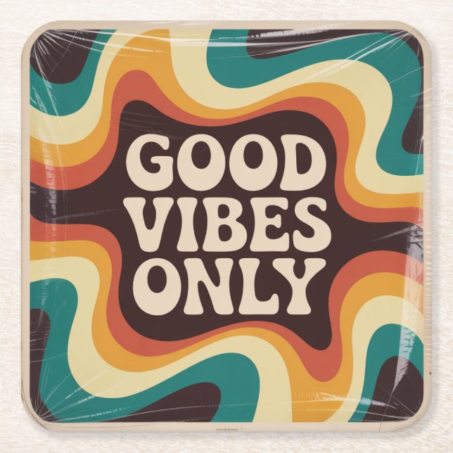 Good Vibes Only Square Paper Coaster (Front)
