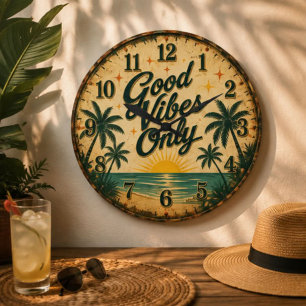 Good Vibes Only Tropical Beach Large Clock