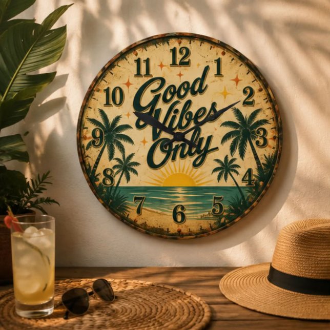 Good Vibes Only Tropical Beach  Large Clock (Creator Uploaded)