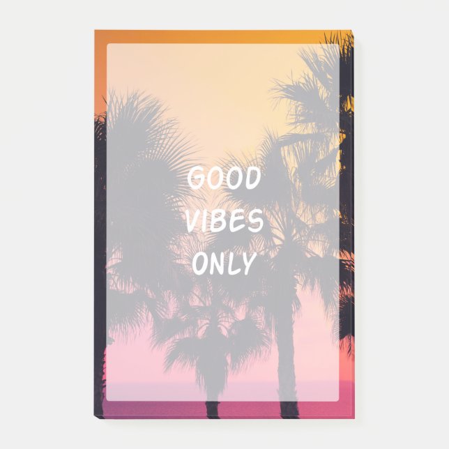 "Good Vibes Only"  Tropical Beach Palms Sunset Post-it Notes (Front)