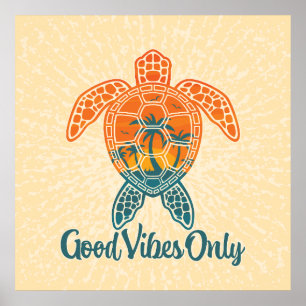 Good Vibes Only Tropical Sunset Sea Turtle Design Poster