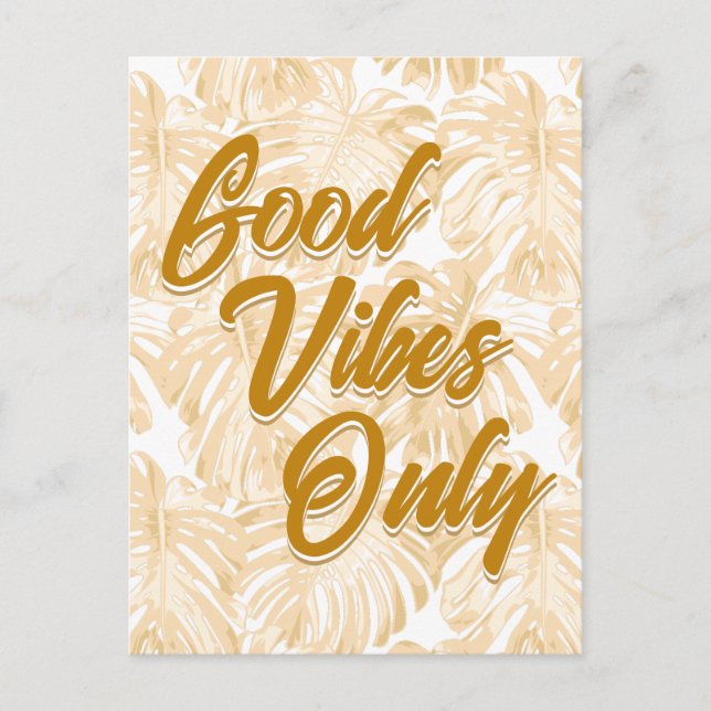 Good Vibes Only Tropical Yellow Monstera Leaves Postcard (Front)