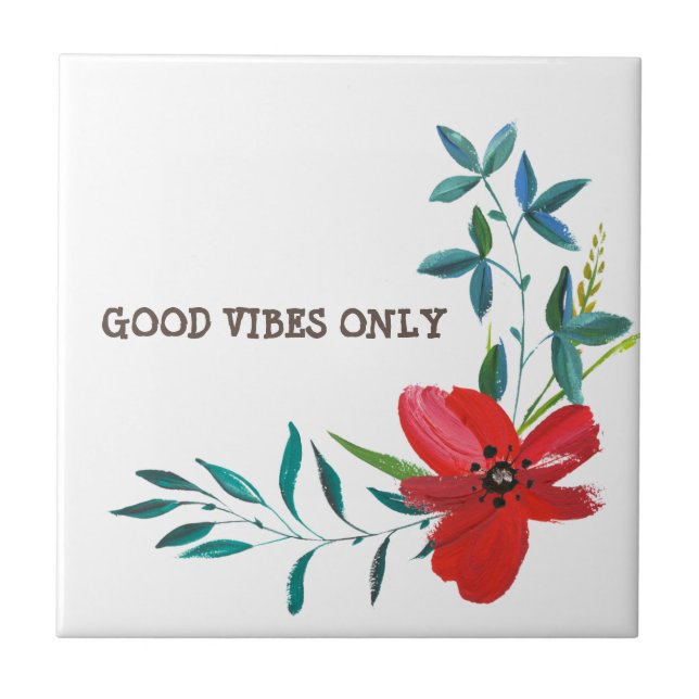 Good Vibes Only Watercolor Ceramic Tile (Front)