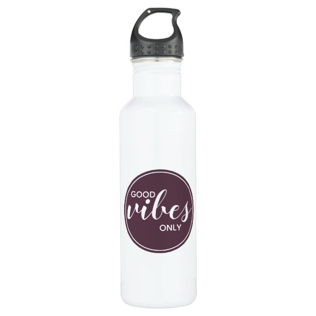 Good Vibes Only Wellness Quote Typography Purple  710 Ml Water Bottle (Front)