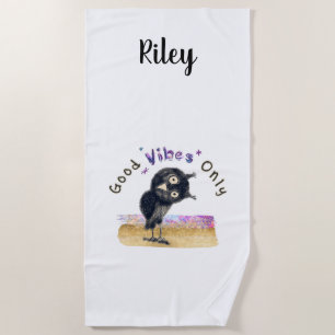 Good Vibes Only with Curious Owl Beach Towel