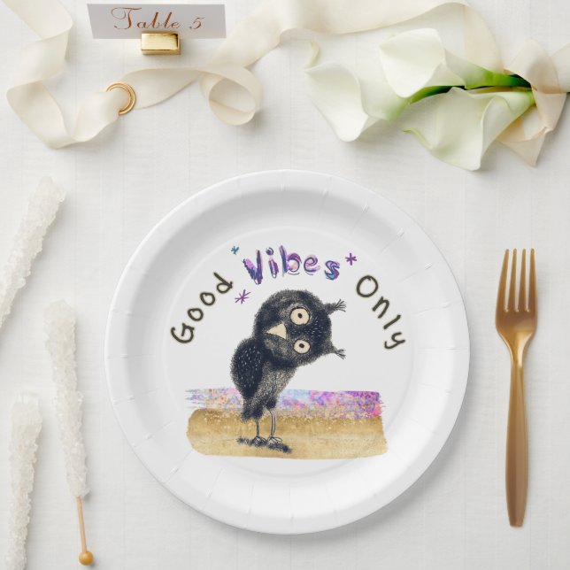 Good Vibes Only with Curious Owl Paper Plate (Wedding)