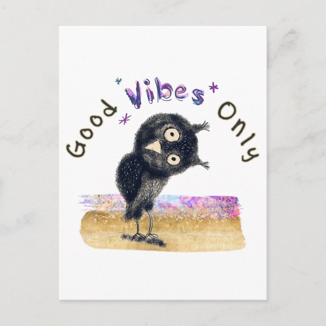 Good Vibes Only with Curious Owl Postcard (Front)