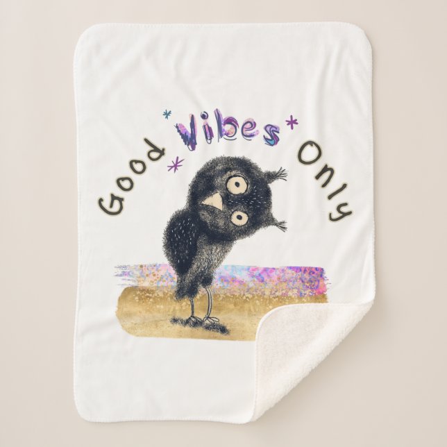 Good Vibes Only with Curious Owl Sherpa Blanket (Front)