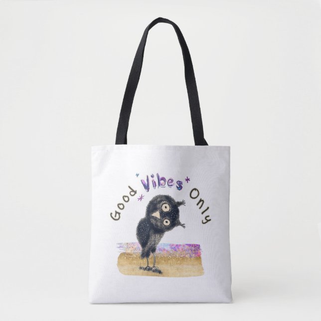 Good Vibes Only with Curious Owl Tote Bag (Front)