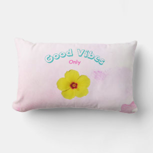 Good Vibes Only Yellow Hibiscus Art Lumbar Cushion