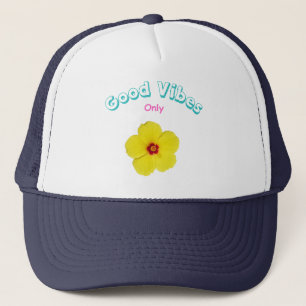 Good Vibes Only Yellow Hibiscus Flower Art Trucker Hat
