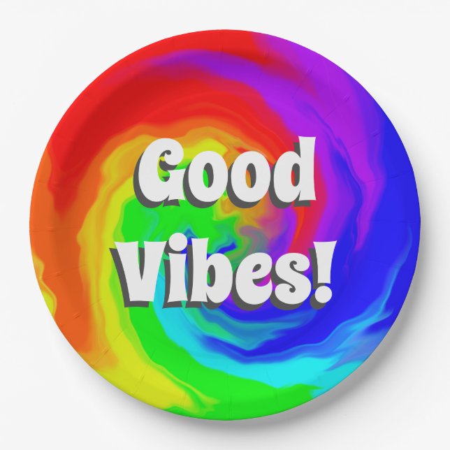 Good Vibes Paper Plates | Vibrant Heat Wave Swirl (Front)