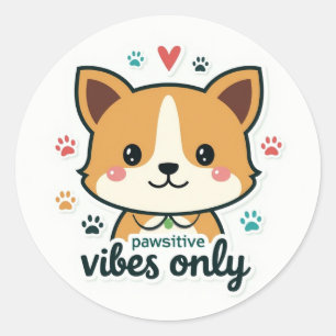 Good Vibes Paw Classic Round Sticker