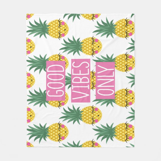 Good Vibes Pineapples Summer Pattern Fleece Blanket (Front)