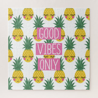 Good Vibes Pineapples Summer Pattern Jigsaw Puzzle