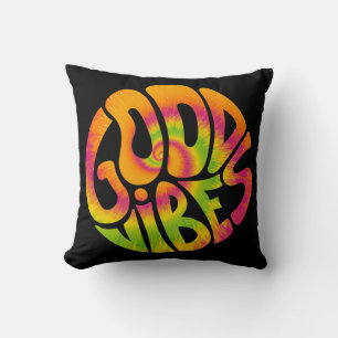 Good vibes quote. Tie dye psychedelic surreal font Cushion