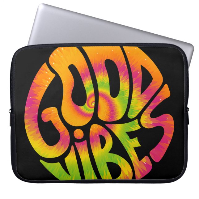 Good vibes quote. Tie dye psychedelic surreal font Laptop Sleeve (Front)
