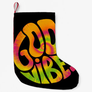 Good vibes quote. Tie dye psychedelic surreal font Small Christmas Stocking