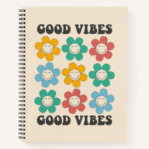 Good Vibes Retro Colorful Daisy Flowers Notebook