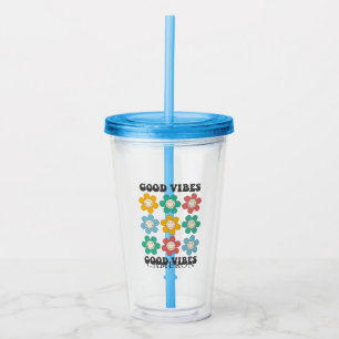 Good Vibes Retro Colourful Daisy Flowers Acrylic Tumbler