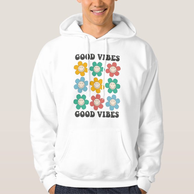 Good Vibes Retro Colourful Daisy Flowers Hoodie (Front)