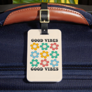 Good Vibes Retro Colourful Daisy Flowers Luggage Tag